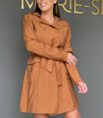Vestido Trench Coat Cammel com Botões - Image 3