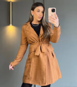 Vestido Trench Coat Cammel com Botões - Image 4